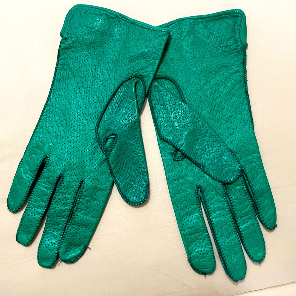 Vintage Kelly Green Italian Leather Gloves Size M